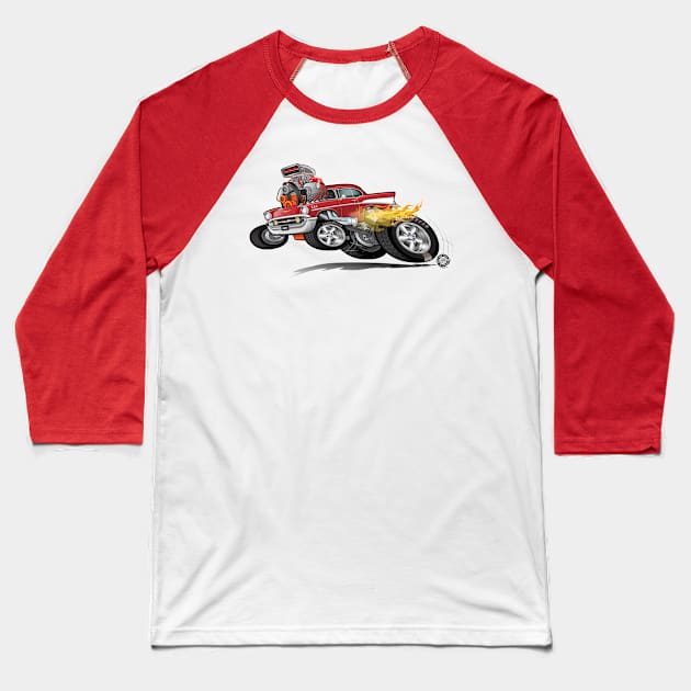 57 Bel Air Blown Red Baseball T-Shirt by Goin Ape Studios